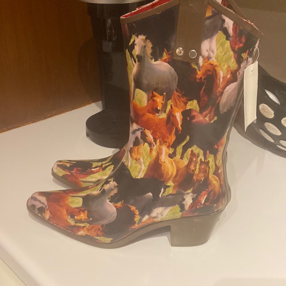Rubber cowboy rain boots